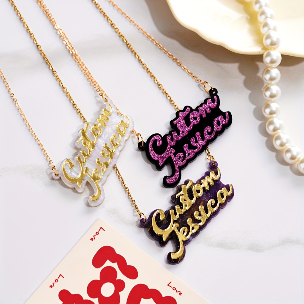 Name Necklace Custom - Spersonalizowany dwuwarstwowy akrylowy naszyjnik z imieniem,