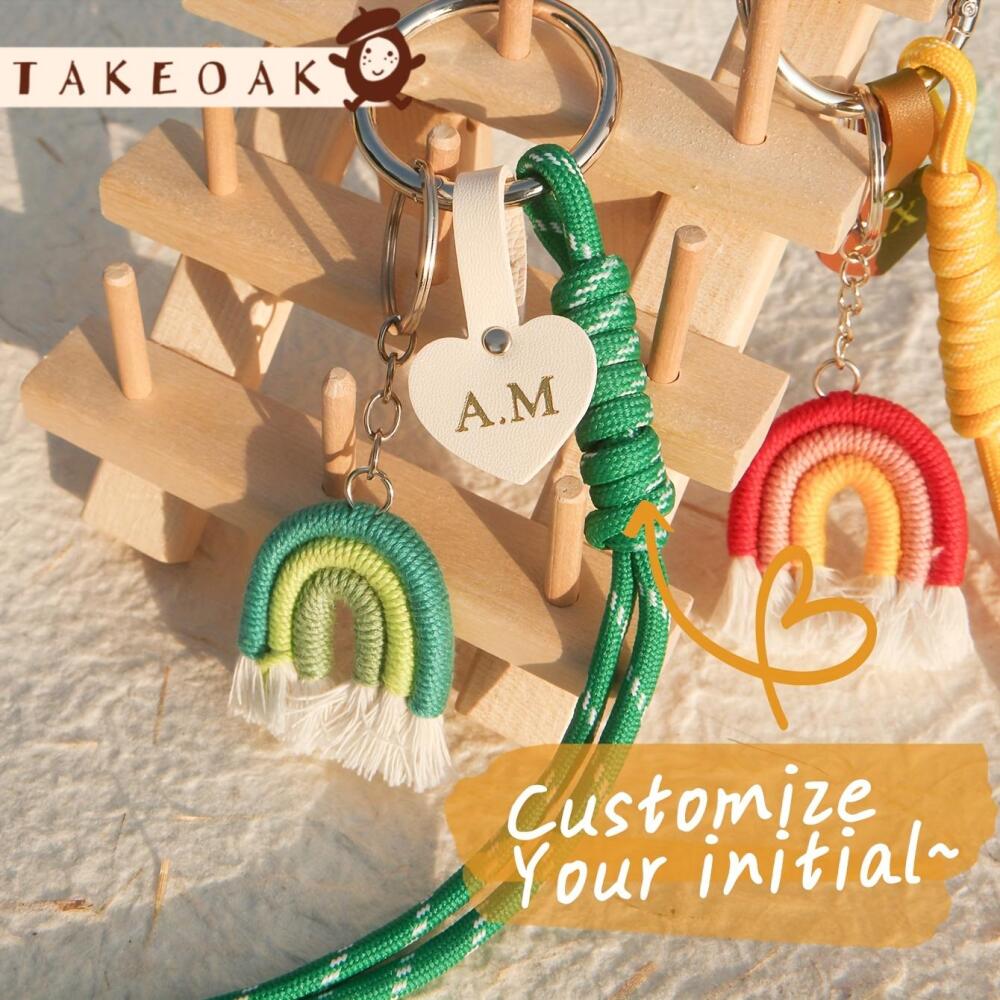 Monogram Keychain Leather - Personalizowany brelok do kluczy z macramé,