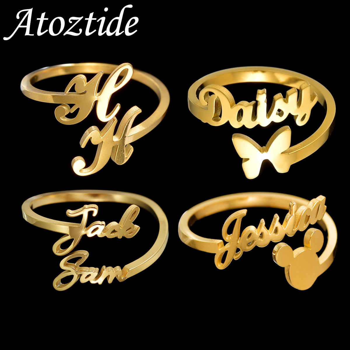 Initial Ring Custom - Atoztide spersonalizowane niestandardowe imiona pierścionki dla