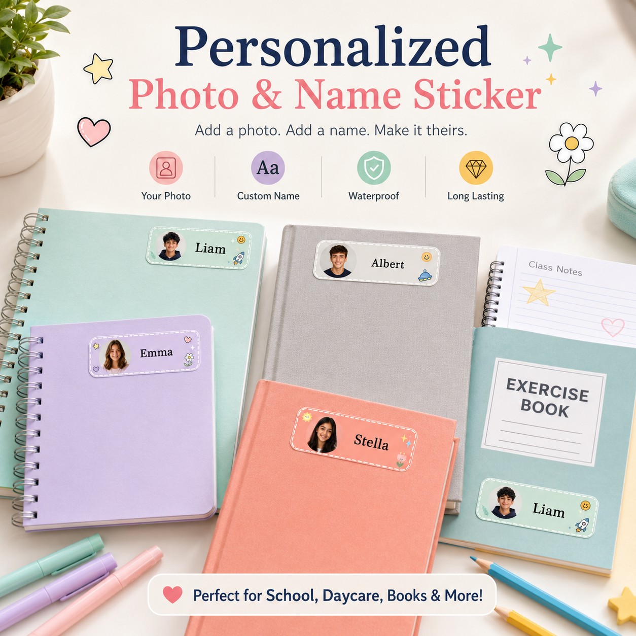 Custom Photo Book - Spersonalizowane naklejki z imieniem i zdjęciem,
