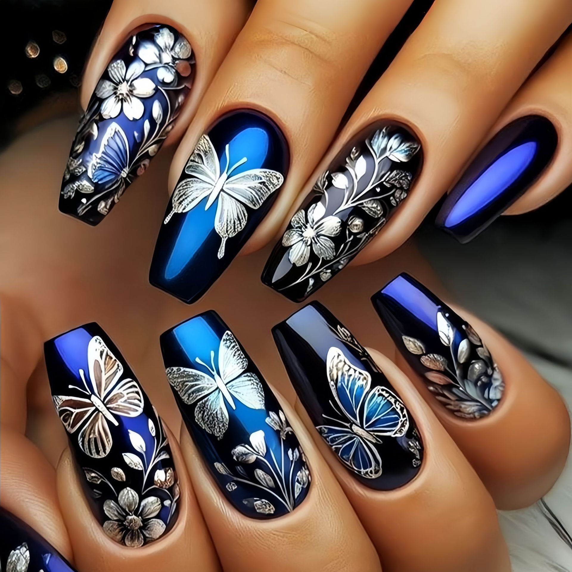 Pressed Flower Art - Średniej długości sztuczne paznokcie dla kobiet