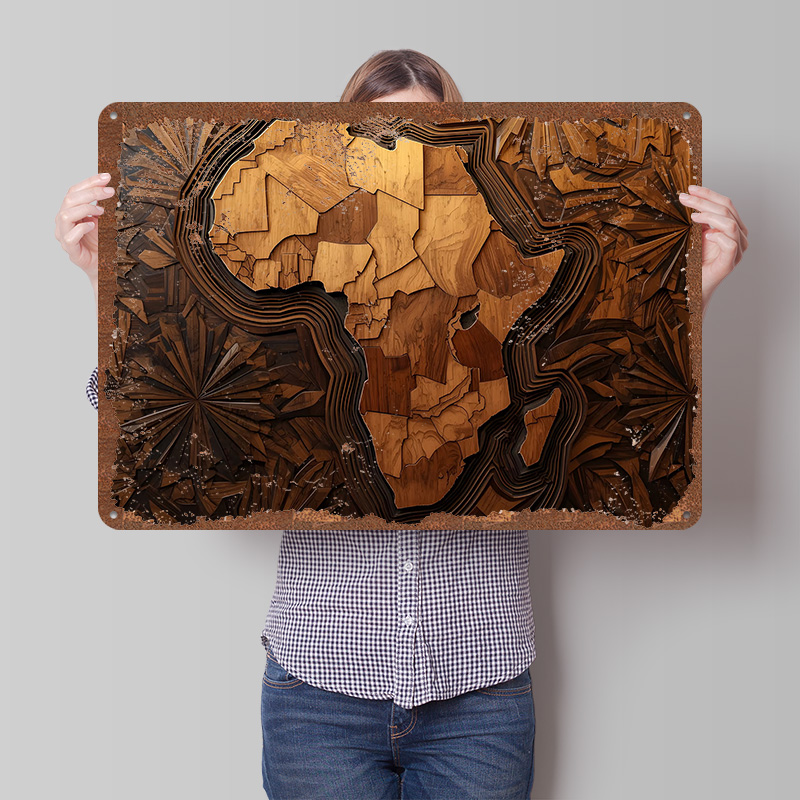 Custom Map Poster - Mapa Afryki Rzeźba w Drewnie Grafika