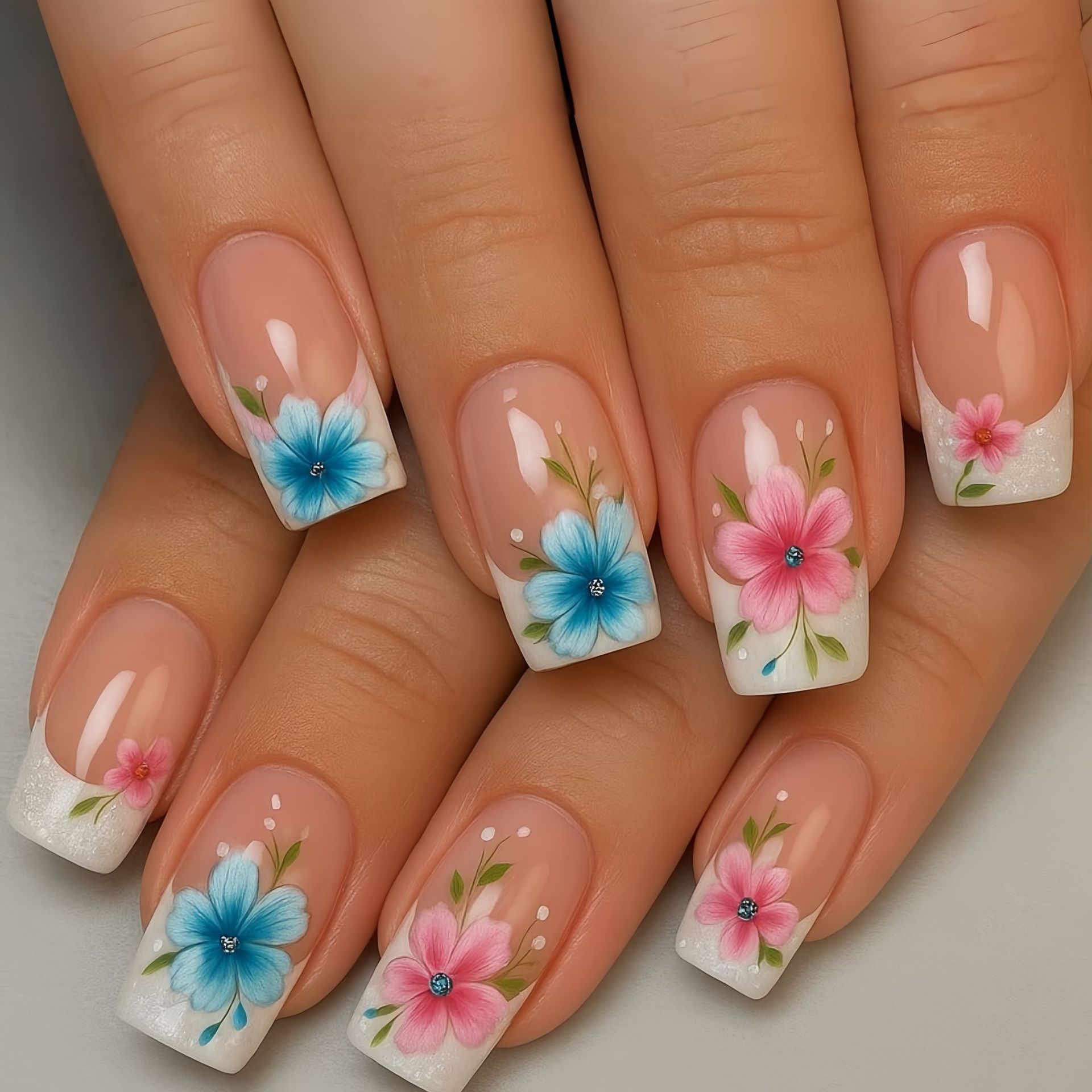 Pressed Flower Art - Krótkie, średnie sztuczne paznokcie dla kobiet,