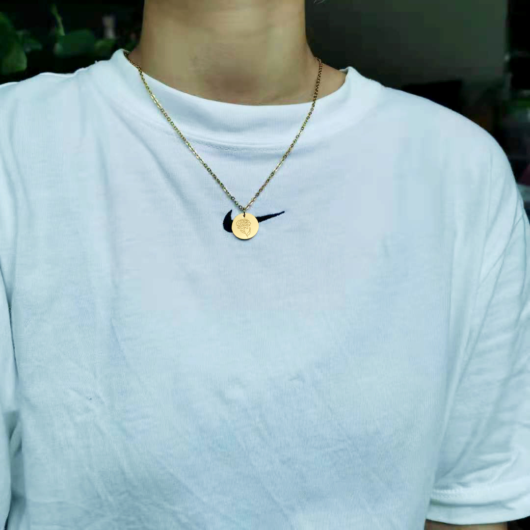 Birth Flower Necklace - Naszyjnik i kolczyki ze stali nierdzewnej