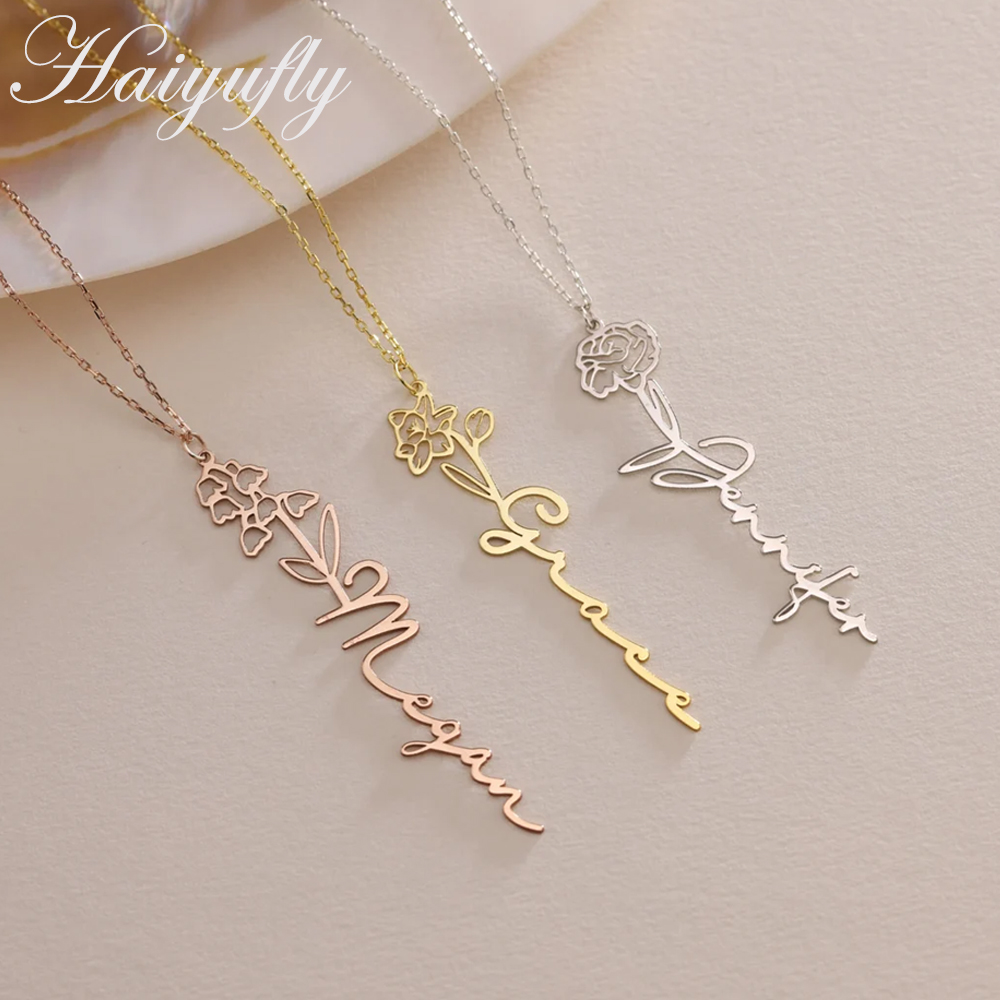 Birth Flower Necklace - Haiyufly Nazwa własna Naszyjnik dla kobiet