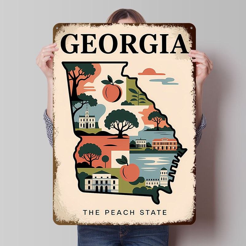 Custom Map Poster - Gruzja: Ilustrowana mapa stanu Peach State,