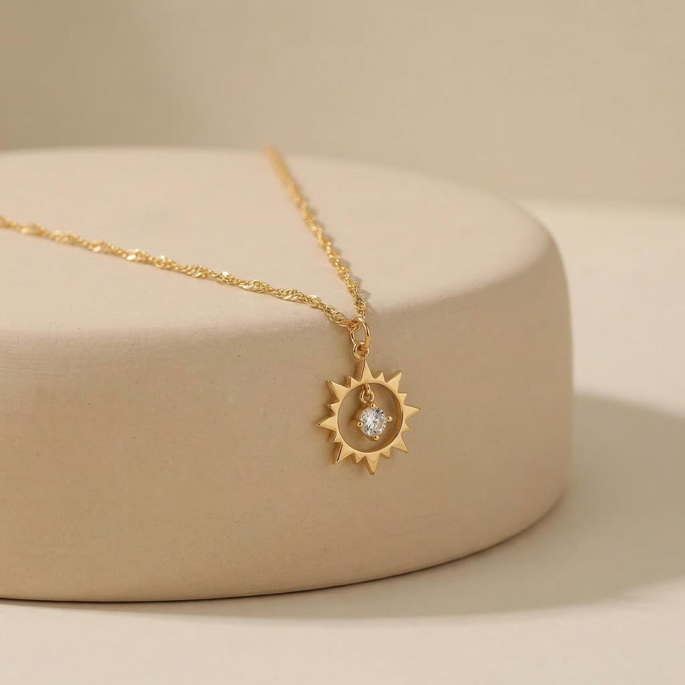 Birth Flower Necklace - Naszyjnik Słońce w Stylu Vintage ze